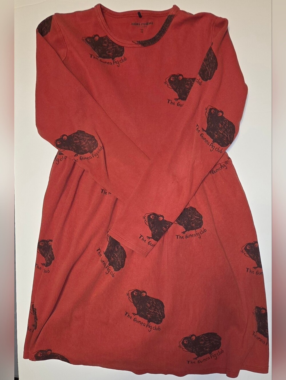 Mini Rodini Red Organic Ribbed Guinea Pig Dress Size 140